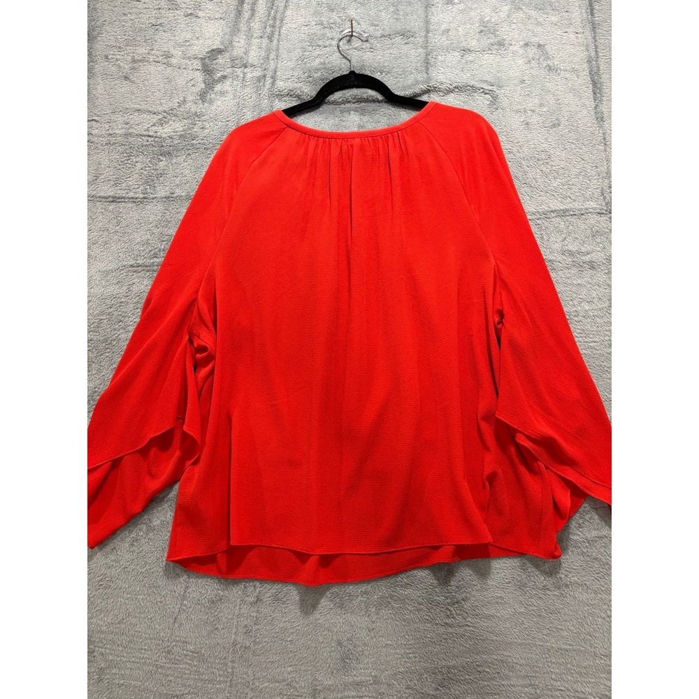 Vince Camuto XL Womens Red Bell Sleeve Blouse Boho Casual Textured Crepe Top - Picture 12 of 13